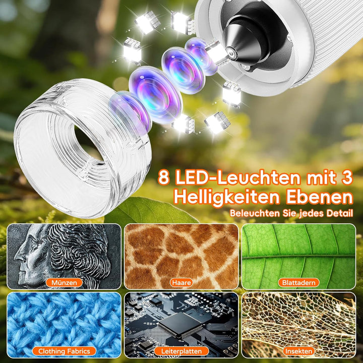 Tragbares Mikroskop für Kinder - Digitales Kindermikroskop, 1000X Taschenmikroskop mit 8 LED Licht,