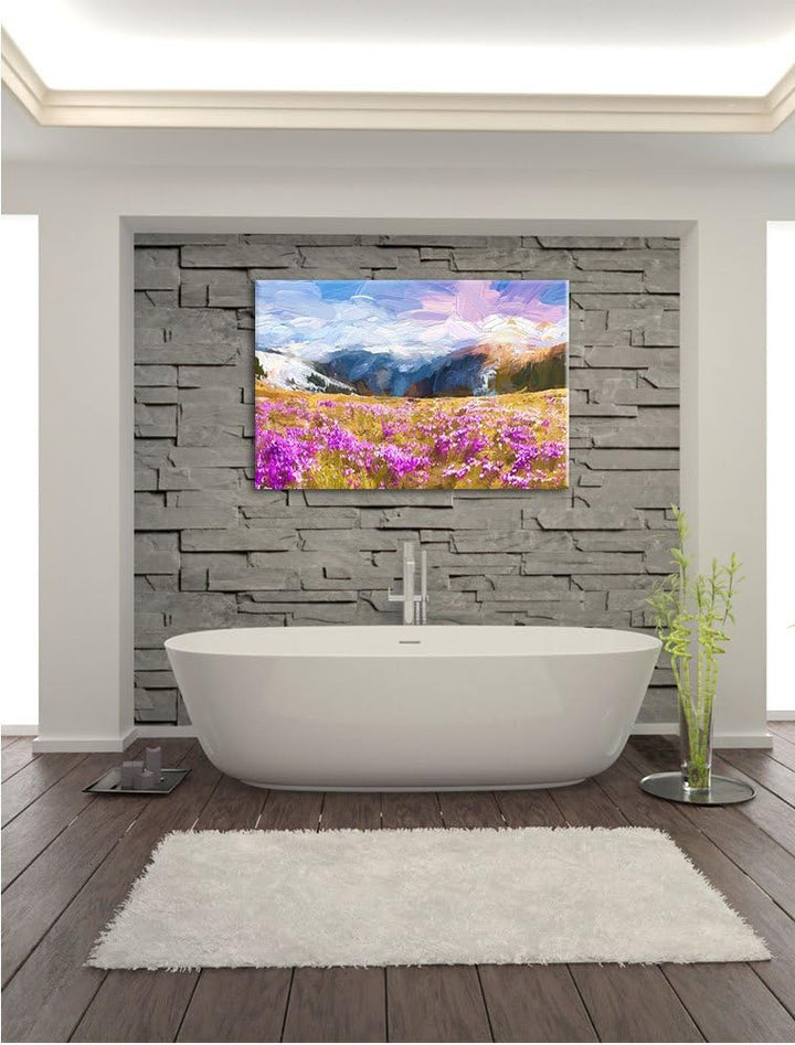 Pixxprint Schneebedeckte BerglandschaftKunst Pinsel Effekt, Format: 100x70 auf Leinwand, 100x70