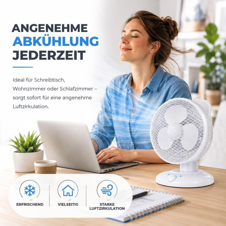 Leiser Tischventilator (30 cm) mit 90° Schwenkfunktion Ventilator – tragbares Design, 3 Leistungsstu