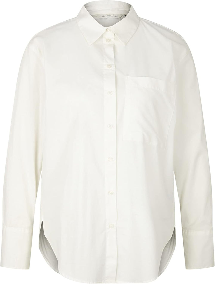 TOM TAILOR Damen Stretch Poplin Bluse mit Brusttasche 34 10315 - Whisper White, 34 10315 - Whisper W