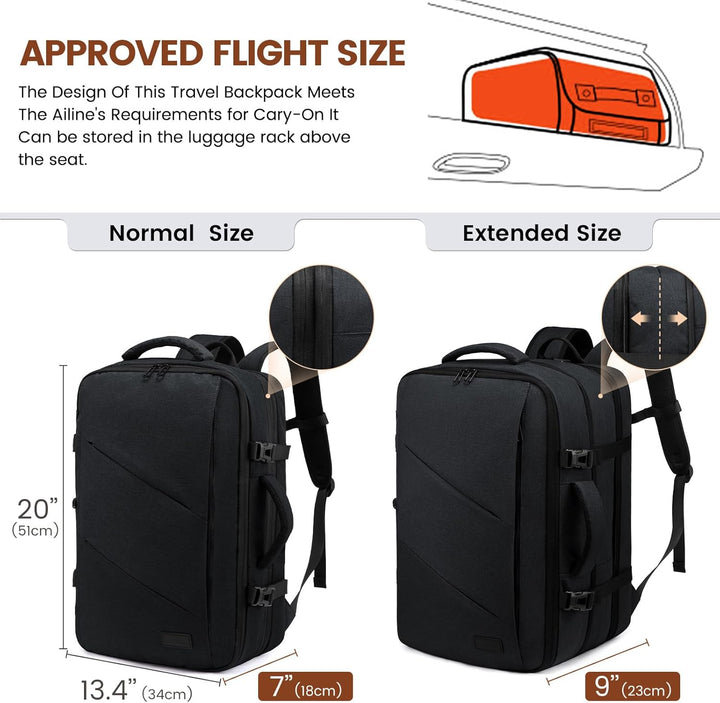 LOVEVOOK 30-40L Handgepäck Rucksack, Supergrosser erweiterbar Reiserucksack Flugzeug, Laptop Rucksac