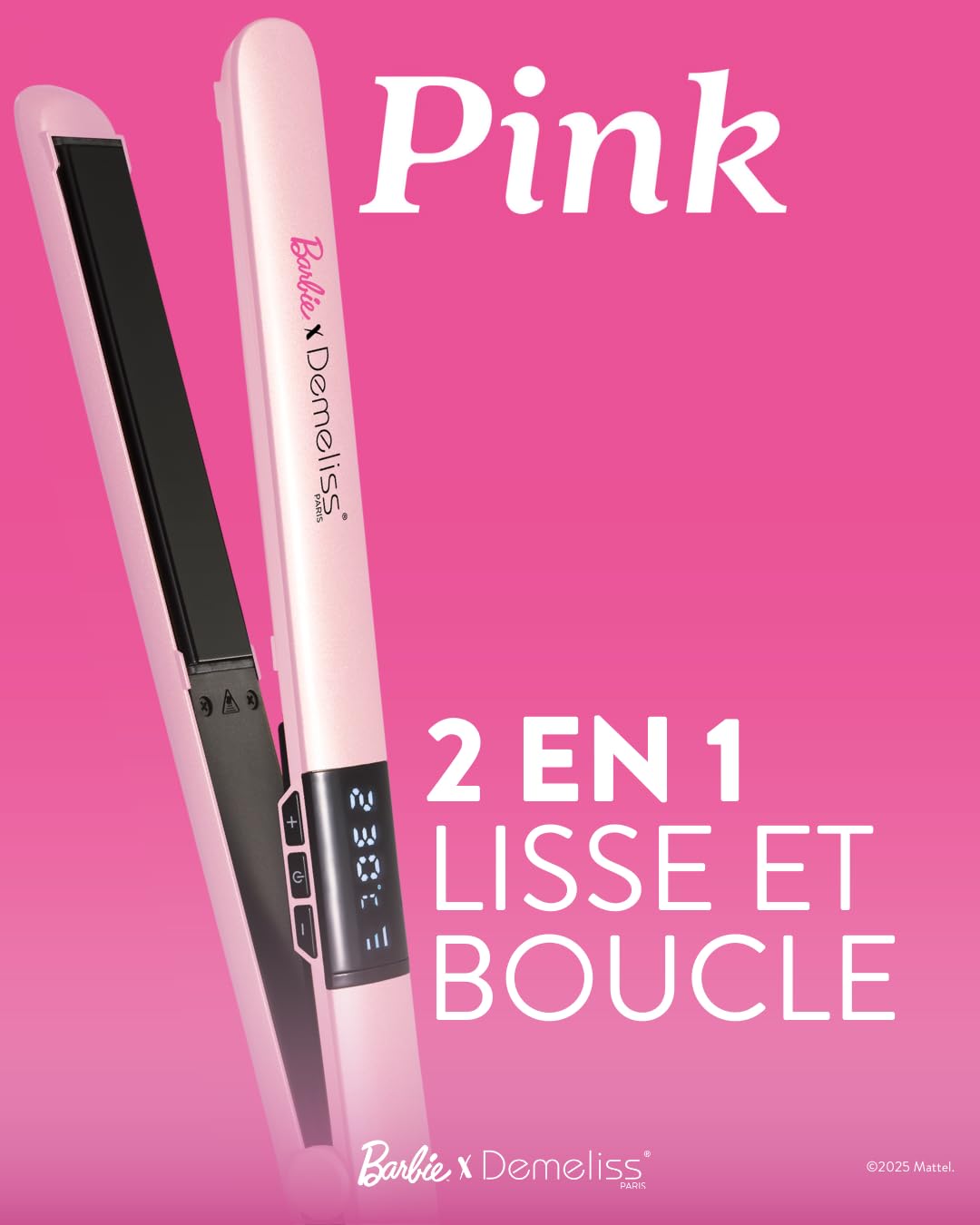 Demeliss PINK Barbie Haarglätter 2-in-1 – dünne Keramik-Turmalinplatten mit Keratin angereichert – N