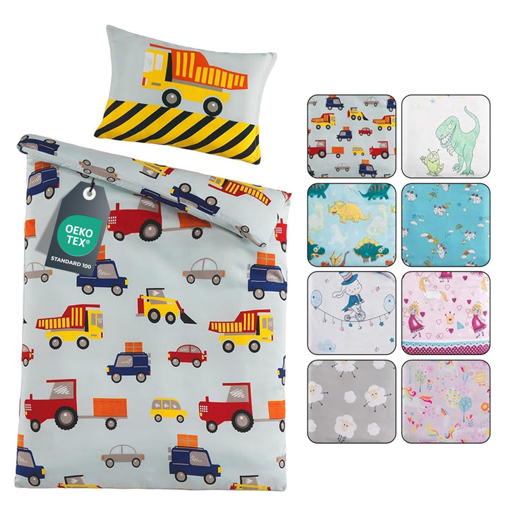 Kinder Baby Bettwäsche Set für Mädchen und Jungen | 100x135 cm + 40x60 cm | 100% Polyester Mikrofase