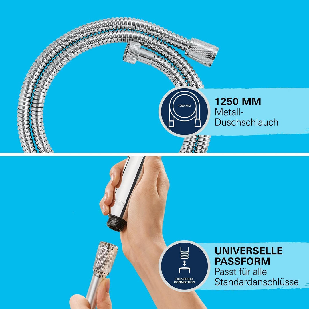 GROHE Vitalioflex, Duschschlauch aus Metall (1250 mm, verstärkte Ausführung, hitzebeständig, knickfe