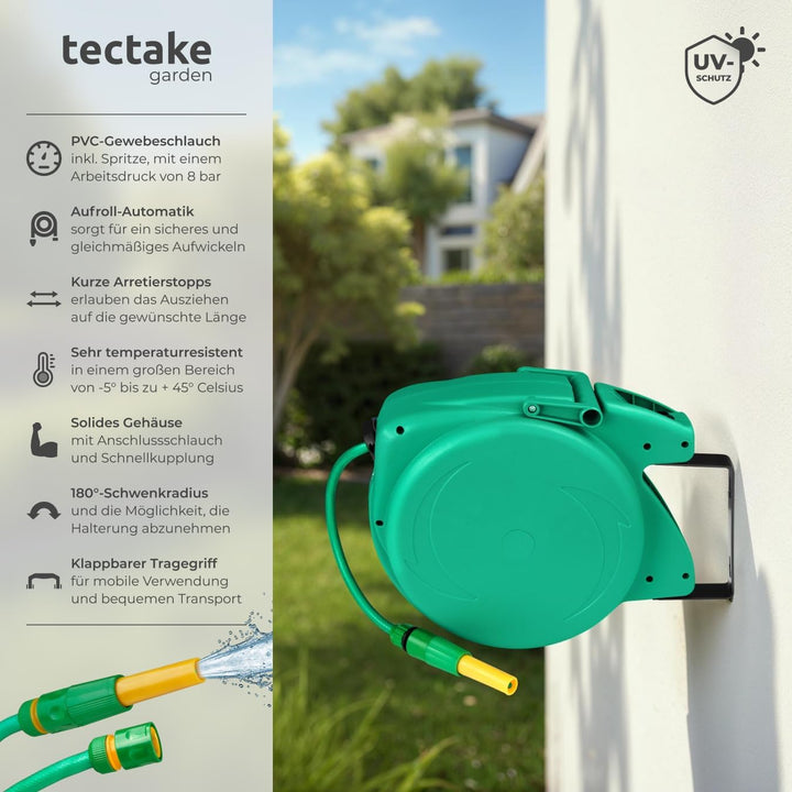 tectake® Schlauchtrommel Wandmontage, Gartenschlauch 1/2 Zoll, Wasserschlauch Aufroller, Schlauch Tr