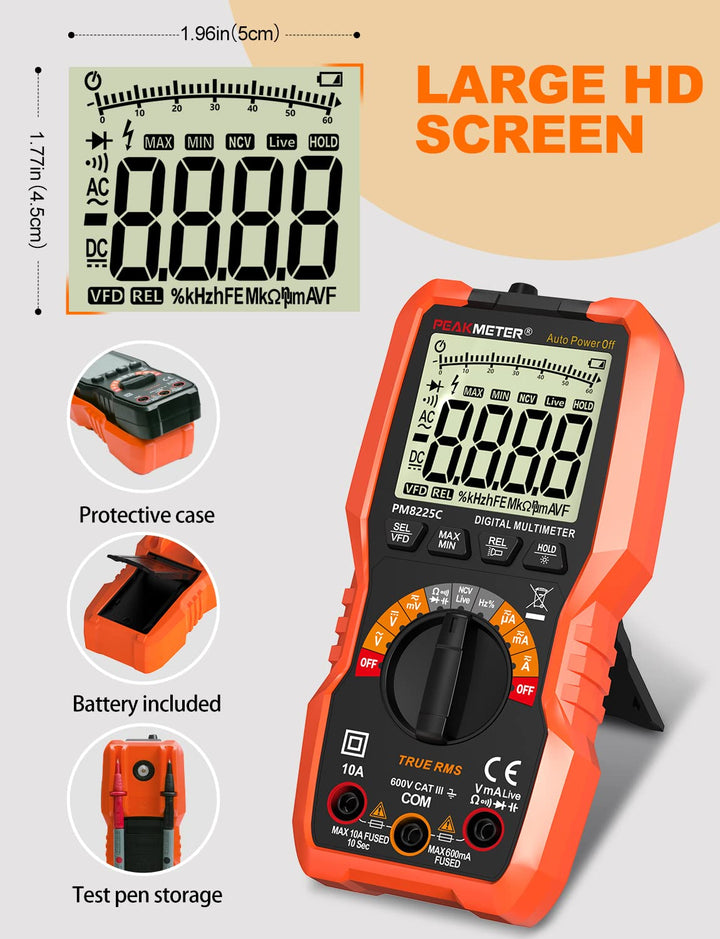 Digital Multimeter, 6000 Counts Auto Range, genaues Messen von AC/DC-Spannung, Amperemeter, Widersta