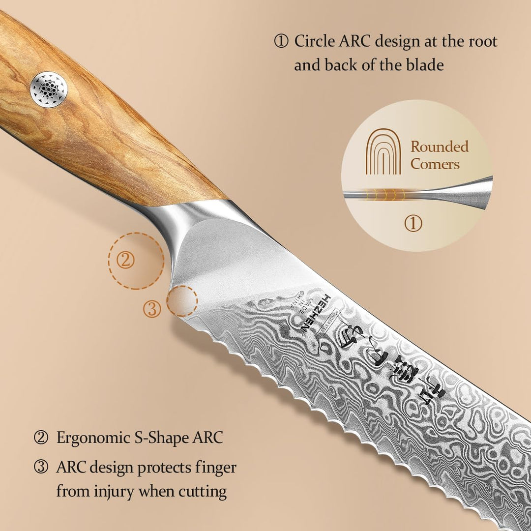 HEZHEN Damast Küchenmesser Set 5-Teilig, Professionelles Damaszener Stahl Kochmesser Set Santoku Mes