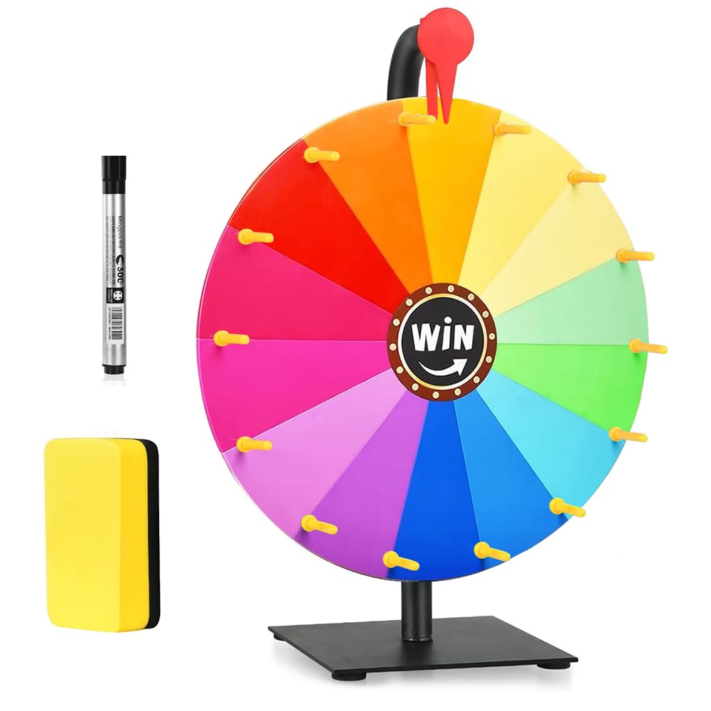 Glücksrad zum Drehen, 30cm Glücksrad zum Selbstgestalten mit 14 Slots, Spinning Prize Wheel mit Radi