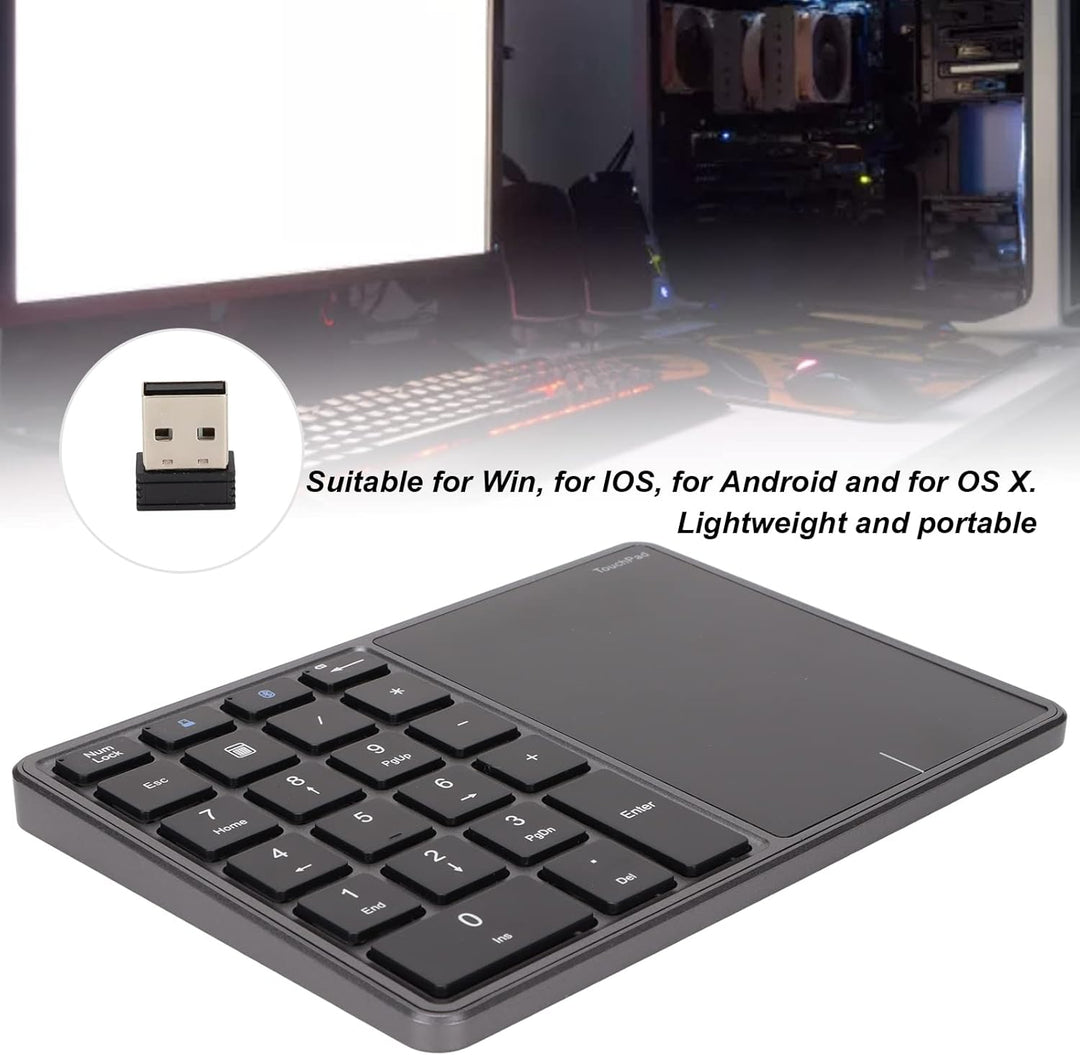 ASHATA Bluetooth Extended Numeric Keypad, Kabellose Nummer Tastatur mit Touchpad, wiederaufladbarer