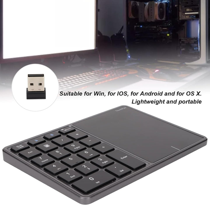 ASHATA Bluetooth Extended Numeric Keypad, Kabellose Nummer Tastatur mit Touchpad, wiederaufladbarer