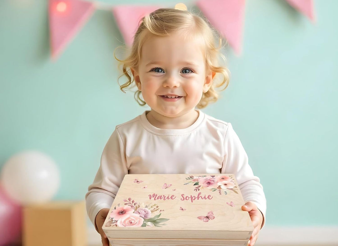 Little Deco Personalisierte Erinnerungskiste Baby, Holzkiste mit Deckel | M - 30 x 20 x 13 cm | Baby