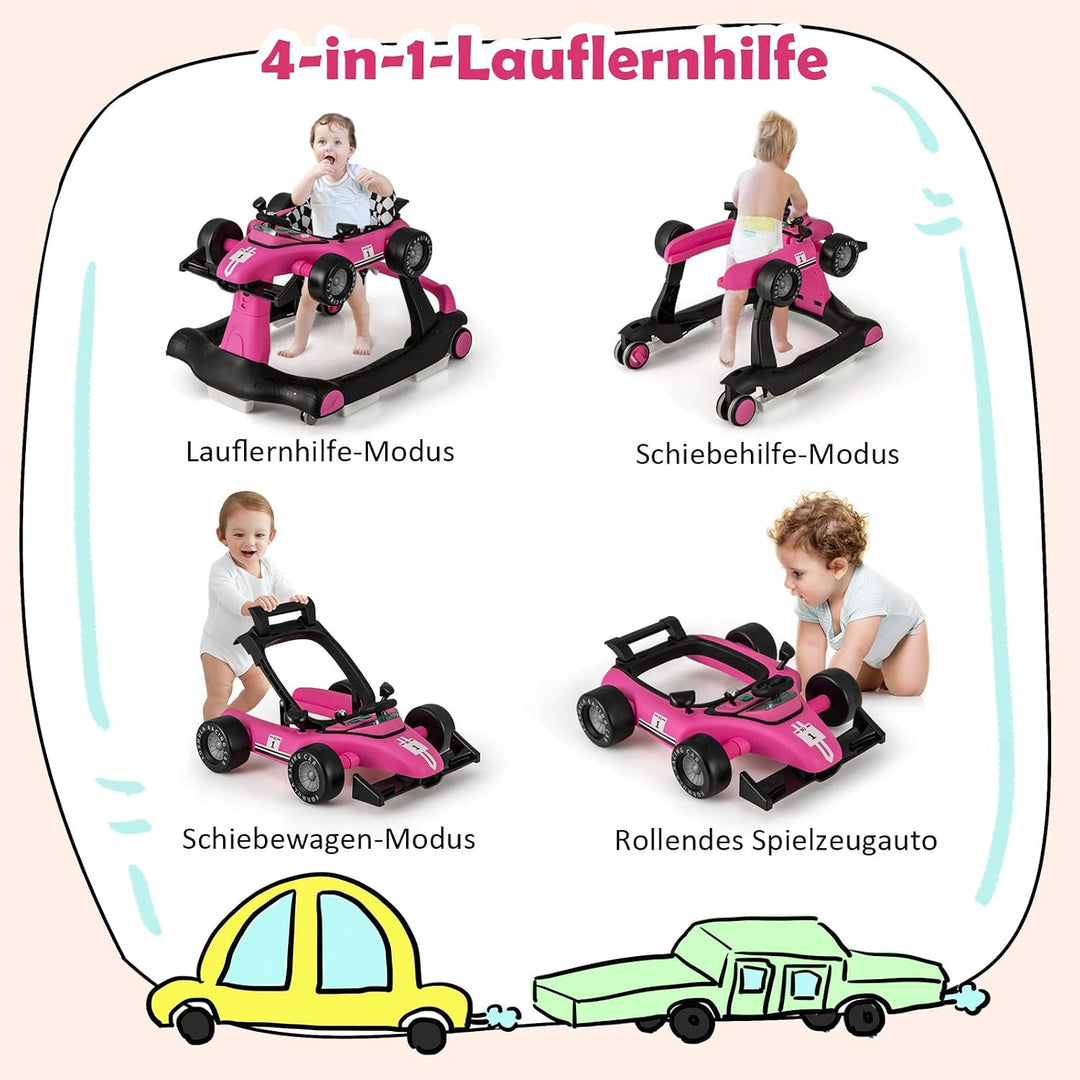 GOPLUS 4 in 1 Baby Lauflernhilfe, Lauflernwagen höhenverstellbar mit Licht &amp; Musik, Baby Walker Auto