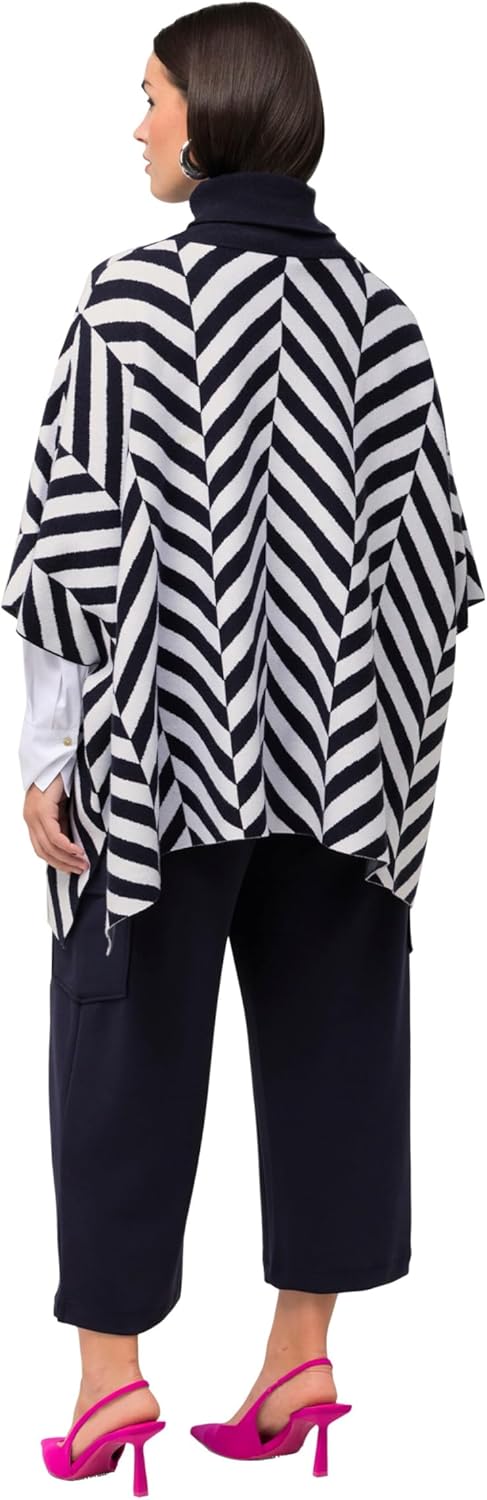 Ulla Popken Damen Strickcape mit Rollkragen, Jacquard Pullover, 42-48