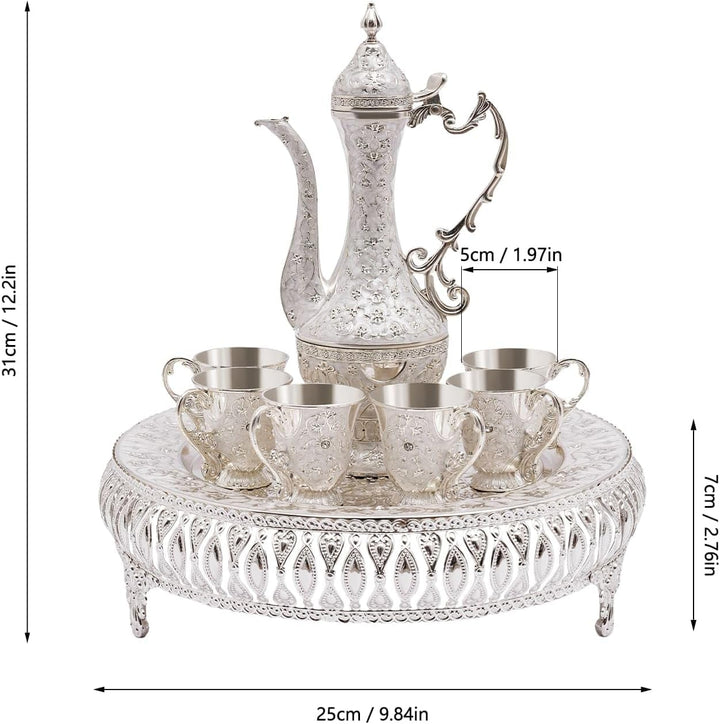 Europäisches Teeservice im Vintage-Stil, aus Metall, Set mit 6 Tassen und Teekanne mit Tablett, für
