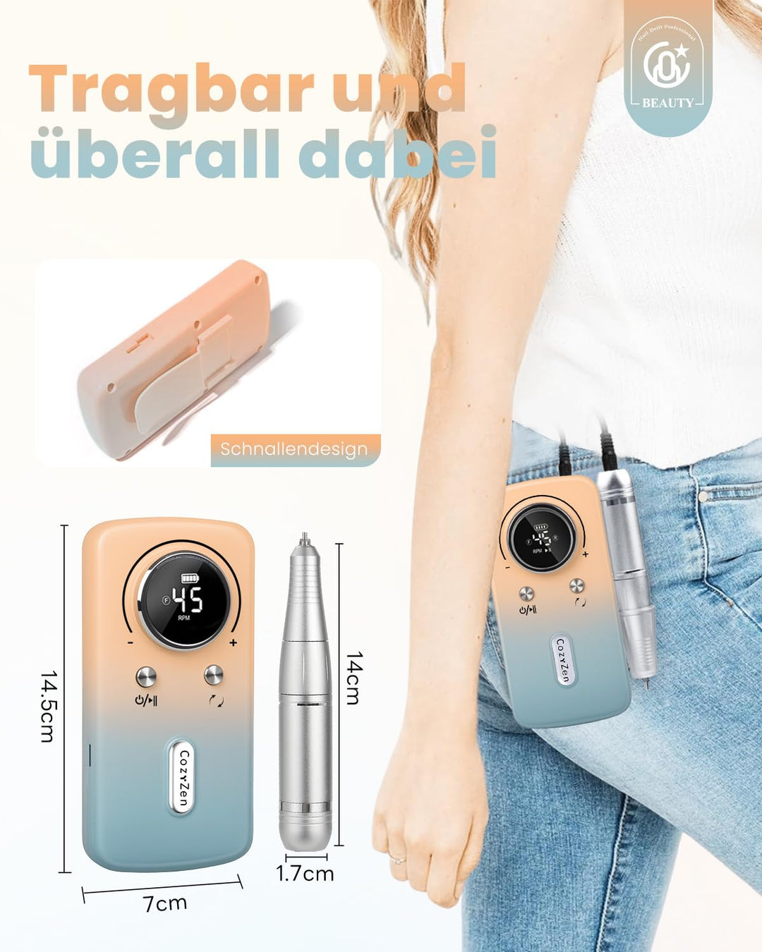 CozyZen Kabellose Nagelfeile Professionell: 45000 U/min Wiederaufladbare Elektrische Nagelfeile Set,