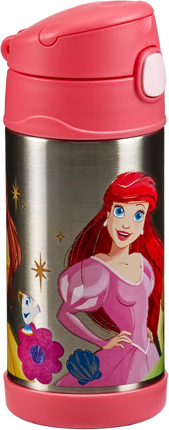 Thermos kids FUNTAINER STRAW BOTTLE DISNEY 0,35 l, Princesses, Thermoflasche Kinder aus Edelstahl mi