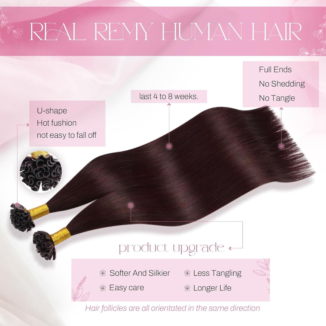 Moresoo 24 Zoll Weinrot Human Hair Bonding Extensions Echthaar Hot Fusion Utips Individuell Remy Ext