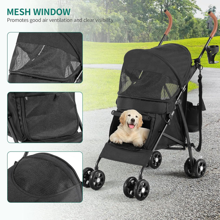 YITAHOME Hundewagen Haustiere Buggy bis 11,3kg, Hundebuggy mit Netzfenstern & Getränkehalter & Ablag