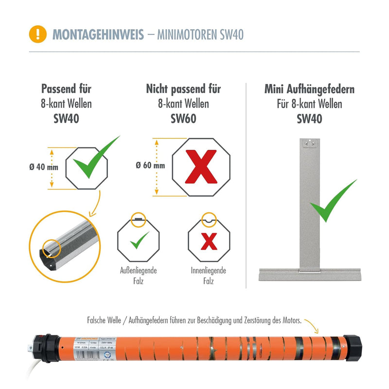 3T-MOTORS Rollladenmotor 3T35-13 (Zugkraft 13 Nm/40 kg) für 40 mm 8kant Rollladenwelle (SW40), mit m