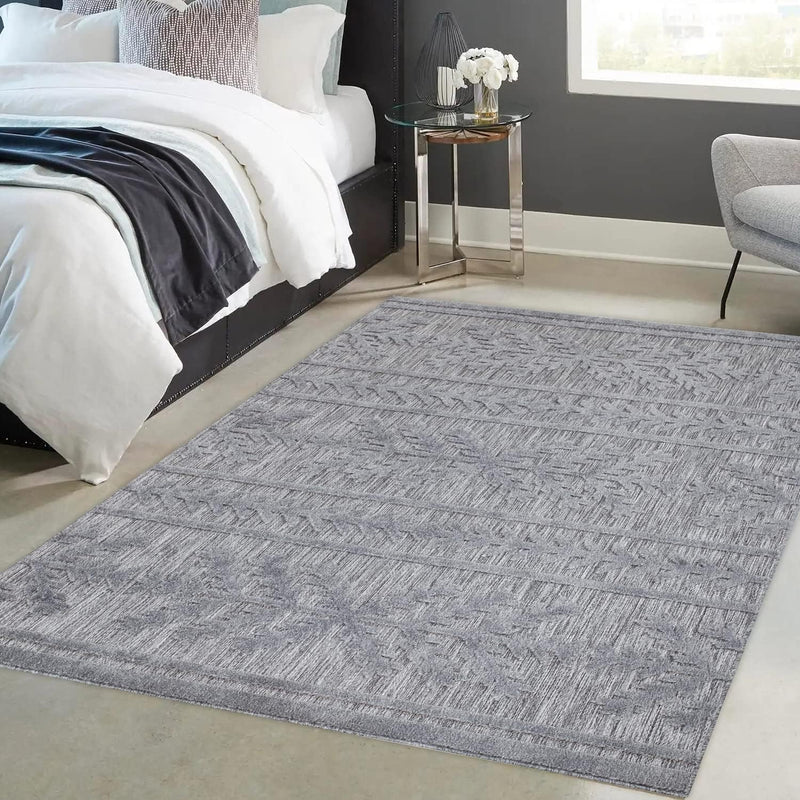 payé Teppich Wohnzimmer - 280x380cm Anthrazit - Ethno Optik - Teppiche für Balkon Terrasse Garten -