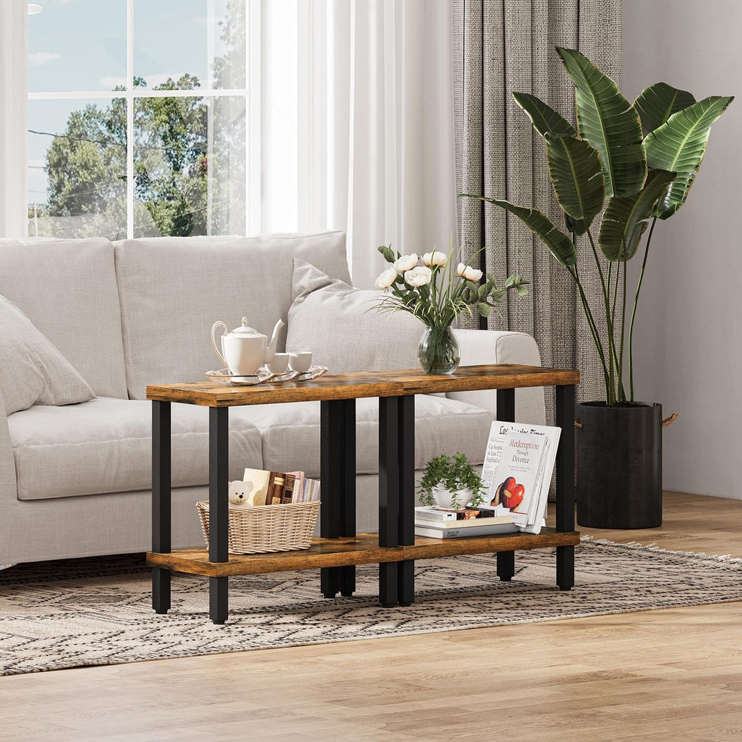 Beistelltisch Holz 2 Tier Couchtisch Nachttisch Schmal Beistelltische Klein mit Stauraum für Wohnzim