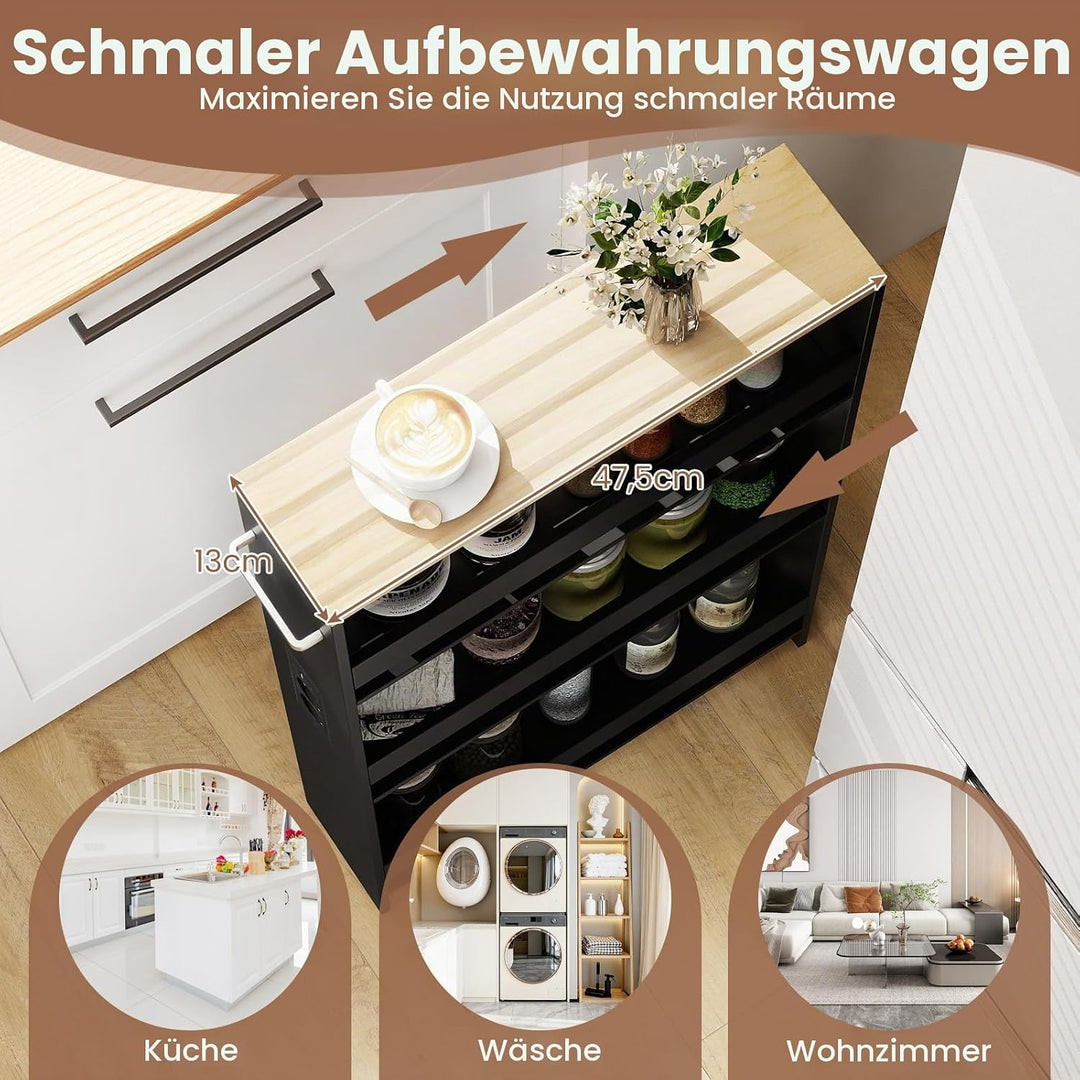 GIANTEX Nischenregal 13cm breit, Nischenschrank Nischenwagen mit Ladestation, Küchenregal auf Rollen