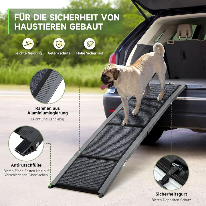 Grosse Hunderampe Auto Klappbar 160CM, Hundetreppe Mit Rutschfester Teppichoberfläche Für Grosse, Mi
