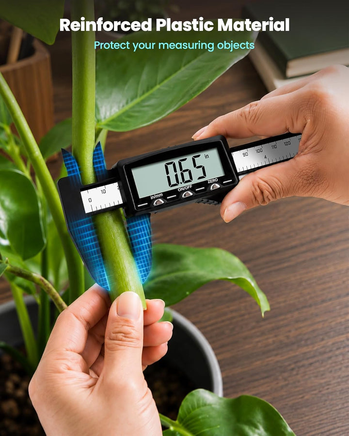 HARDELL Kunststoff-Digitalmessschieber wiederaufladbar, 6 Zoll Messwerkzeug mit LCD-Bildschirm, Inch