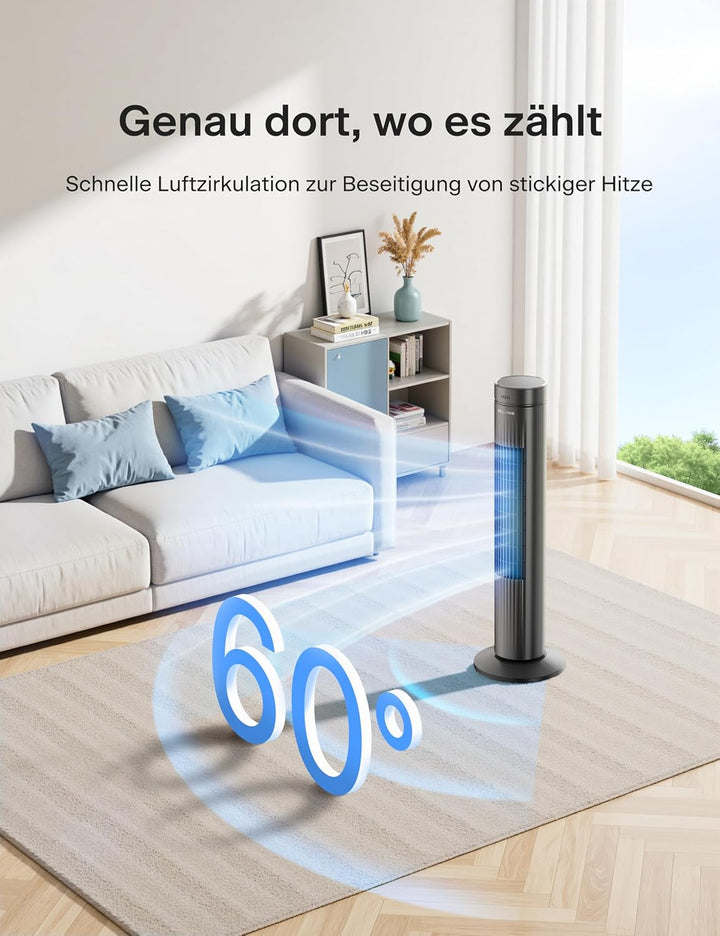 Pelonis Sehr Leiser Turmventilator, Ventilator mit Fernbedienung Kühlung, 3 Geschwindigkeiten, Tower