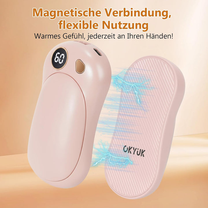 OKYUK Handwärmer 2 Pack, Magnetisches Handwärmer Elektrisch Wiederaufladbar mit 5000 mAh Akkukapazit