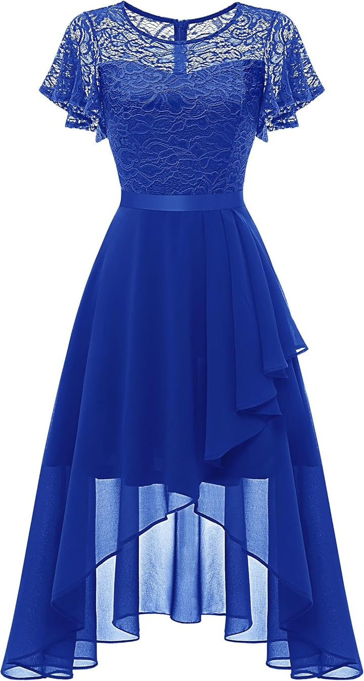 Wedtrend Abendkleid Damen Elegant Cocktailkleid High Low Ballkleider mit Spitzen A Linie für Hochzei