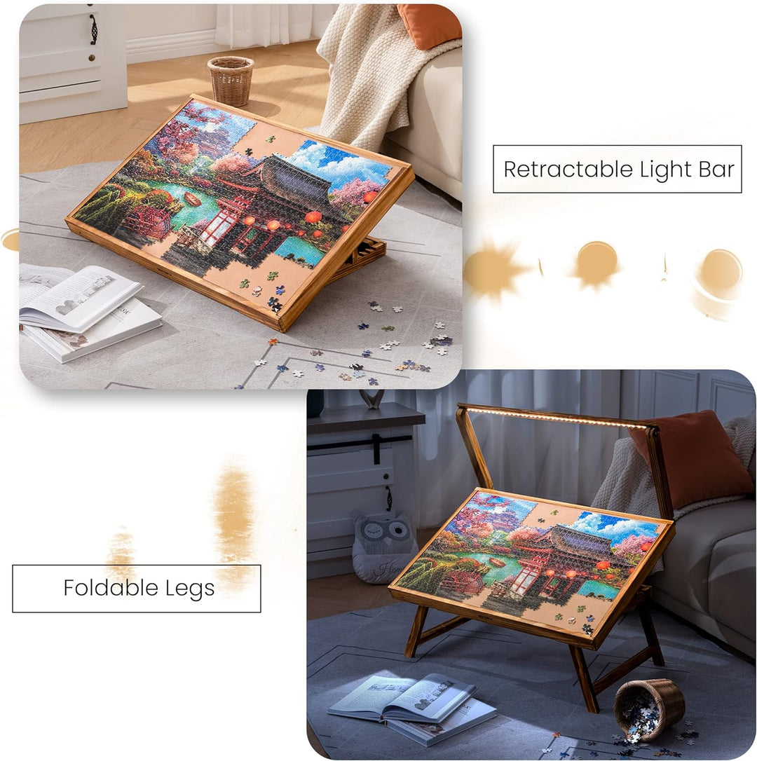 Tektalk Puzzletisch mit LED-Licht, Holzpuzzlebrett mit 5 verstellbaren Winkeln, Puzzletisch mit Klap