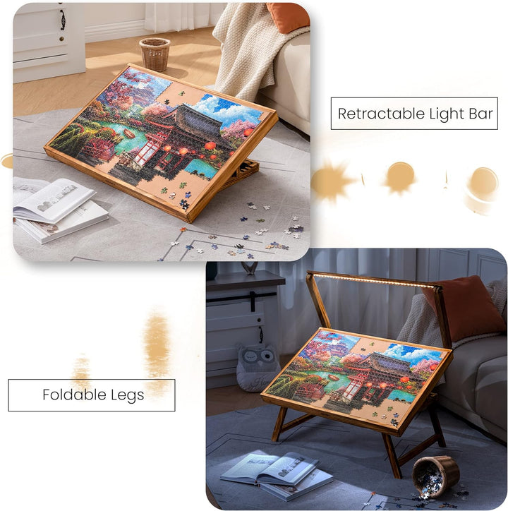 Tektalk Puzzletisch mit LED-Licht, Holzpuzzlebrett mit 5 verstellbaren Winkeln, Puzzletisch mit Klap