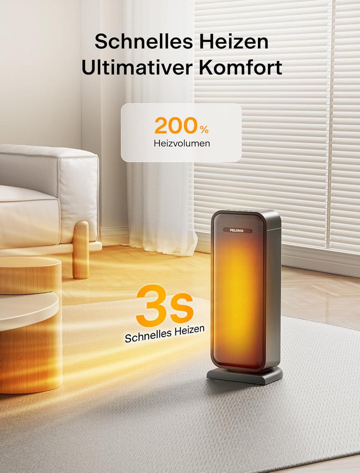PELONIS Elektrische Heizung, 2000 W energieeffiziente, raumsparende Raumheizung, tragbare Keramik He