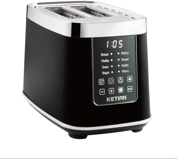 Toaster 2 Scheiben, KETIAN 2 Toast Schlitze mit Brötchenaufsatz, hochwertiger Edelstahl-Toaster, 7 S
