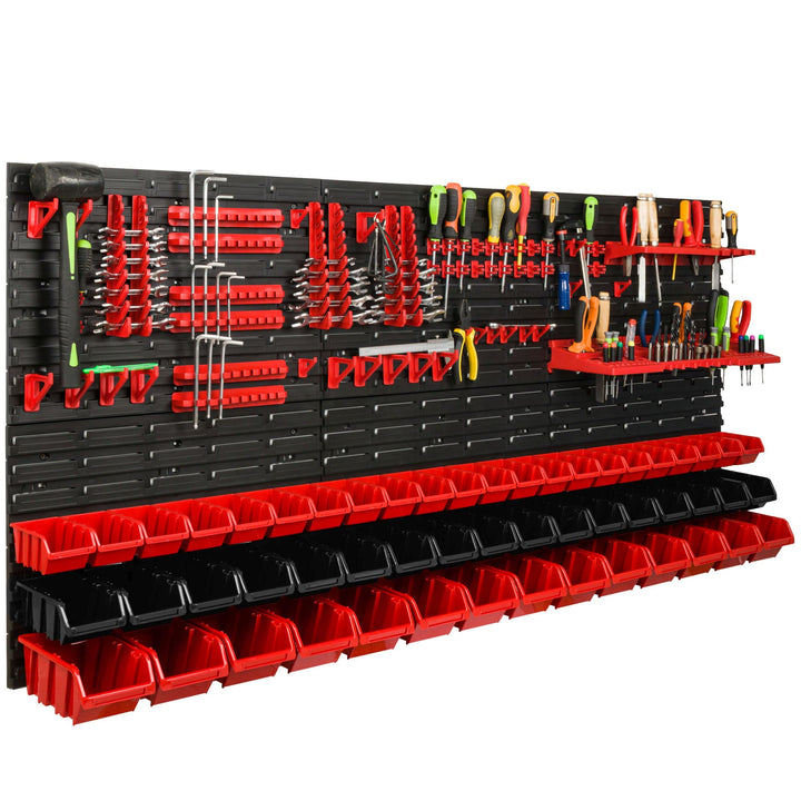 Lagersystem Werkstattregal | 172 x 78 cm | 53 stck. Box | Wandregal mit Werkzeughalterungen und Stap