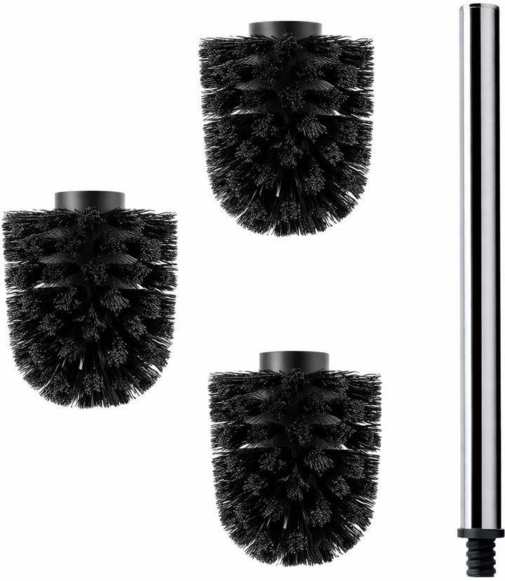 Daloual - 3 x Ersatz WC-Bürstenkopf Schwarz Ø ca. 8 cm + 1 x Edelstahl-Griff 41,5 cm - Toiletten-Bür