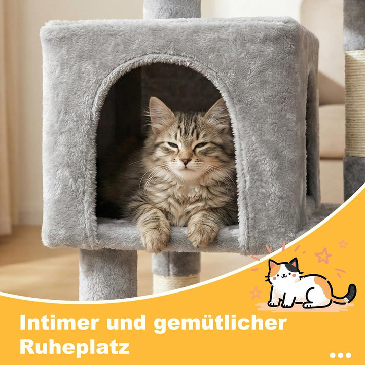 Hey-brother Kratzbaum, 111 cm Katzenbaum mit Spielzeug, Katzenkratzbaum mit Plattform, Hängematte un