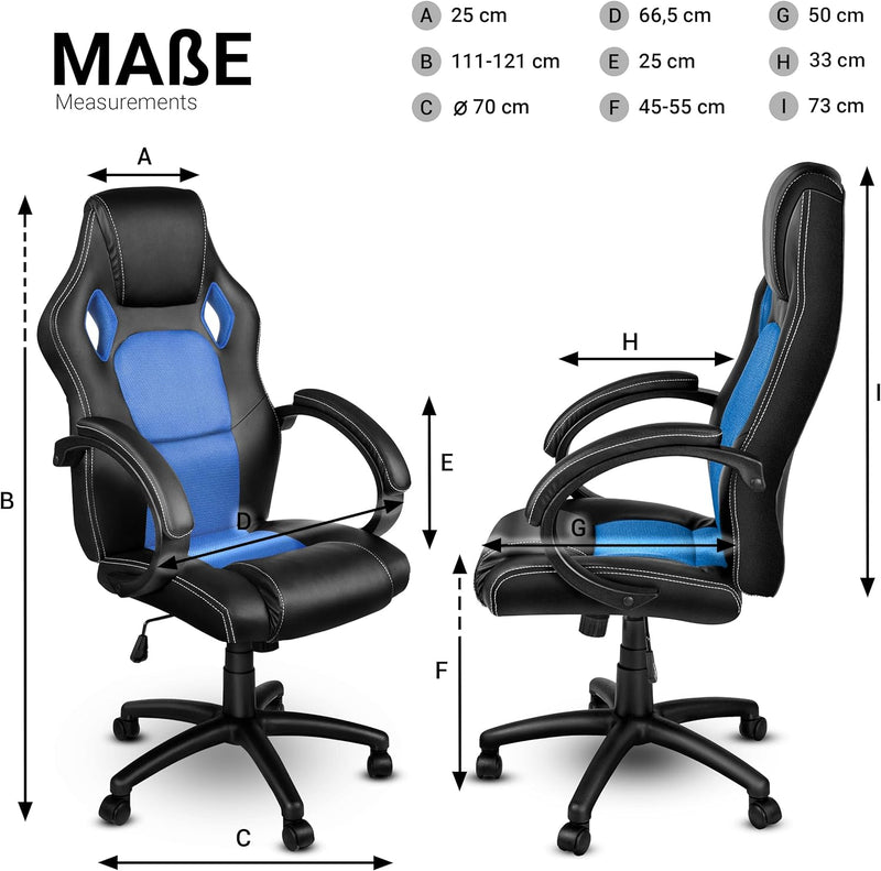 Racing Chefsessel Bürostuhl Drehstuhl 14 Farbvarianten, gepolsterte Armlehnen, Wippmechanik, Lift SG