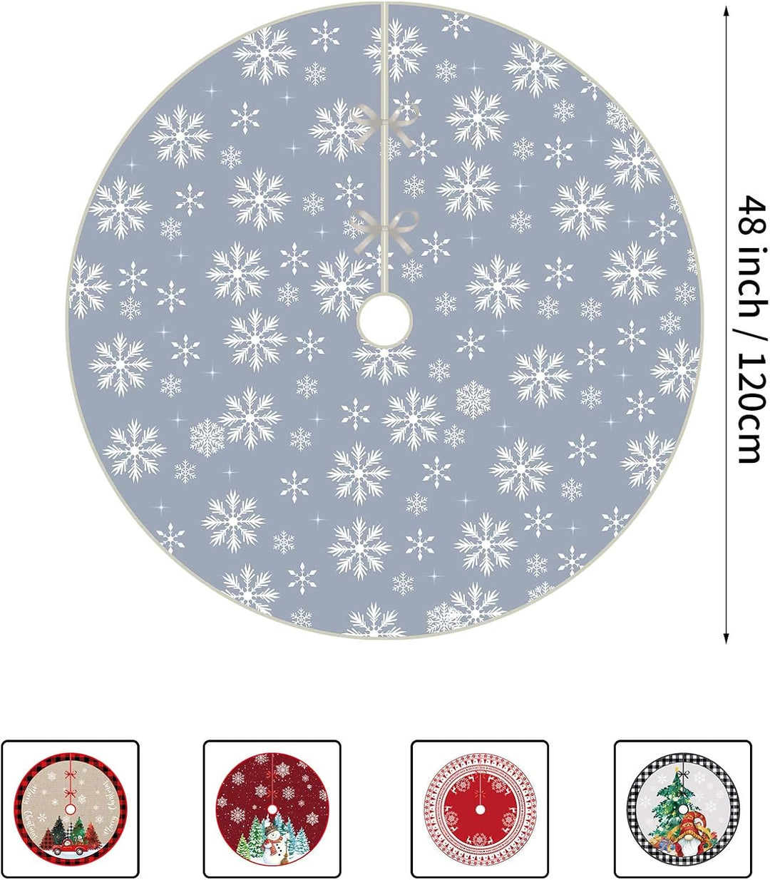 Weihnachtsbaumdecke, 120cm Gross Grau Weihnachtsbaum Rock mit Weiss Schneeflocke, Rund Polyester Chr