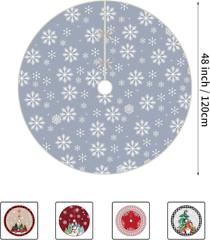 Weihnachtsbaumdecke, 120cm Gross Grau Weihnachtsbaum Rock mit Weiss Schneeflocke, Rund Polyester Chr