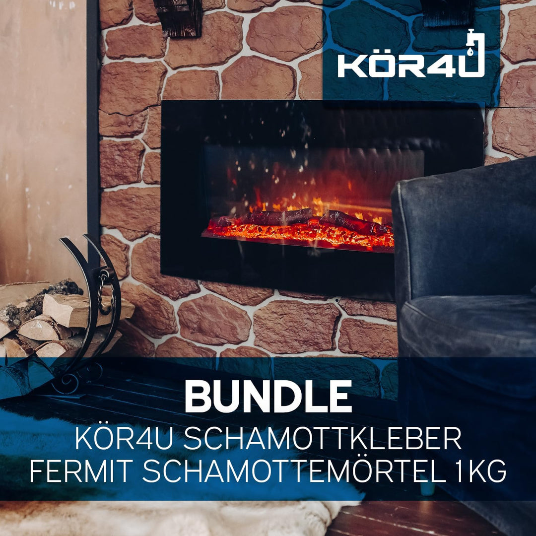 kör4u Schamottkleber beige + Fermit Schamottemörtel 1kg, Kleber für feuerfeste Bauteile, perfekt zur
