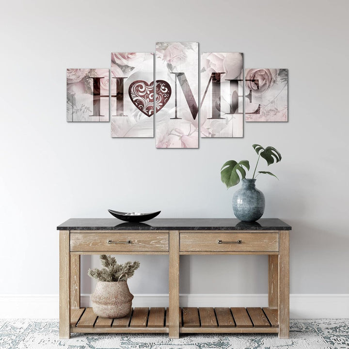 Runa Art Wandbilder Home Vintage 5 Teilig Bild auf Vlies Leinwand Deko Wohnzimmer Rosen Herz Grau 03