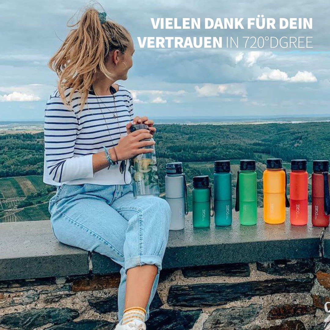 720°DGREE Trinkflasche “uberBottle“ 350ml, 500ml, 650ml, 1l, 1,5 Liter softTouch +Früchtebehälter -