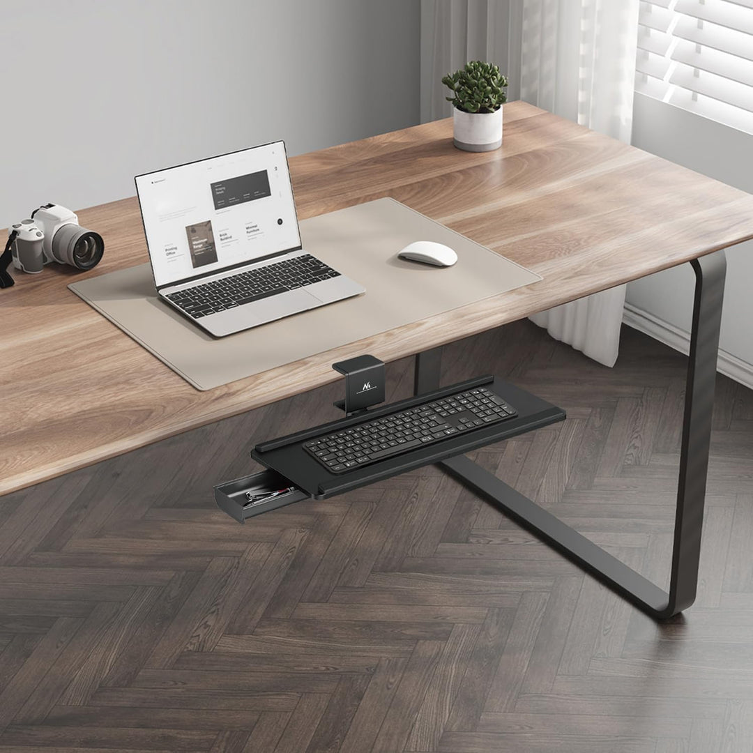 Maclean MC‑108 B Tastaturhalter unter Schreibtisch | Einstellbare Neigung und Kurbel + Handgelenkauf