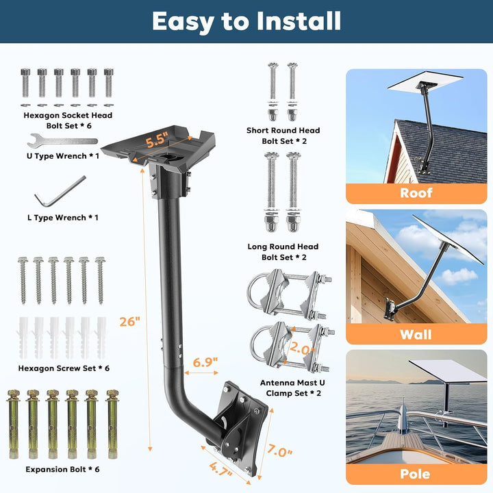 FOOING Starlink Gen 3 Montagekit mit 2 U-Bolzen-Schellen - Schwerlast-Verstellbarer Mast- & Wandadap