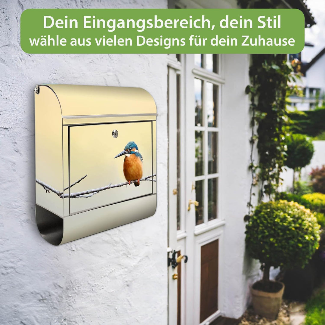 banjado Briefkasten Edelstahl 38x43x12cm & 2 Schlüssel - rostfreier Edelstahl Briefkasten mit Zeitun