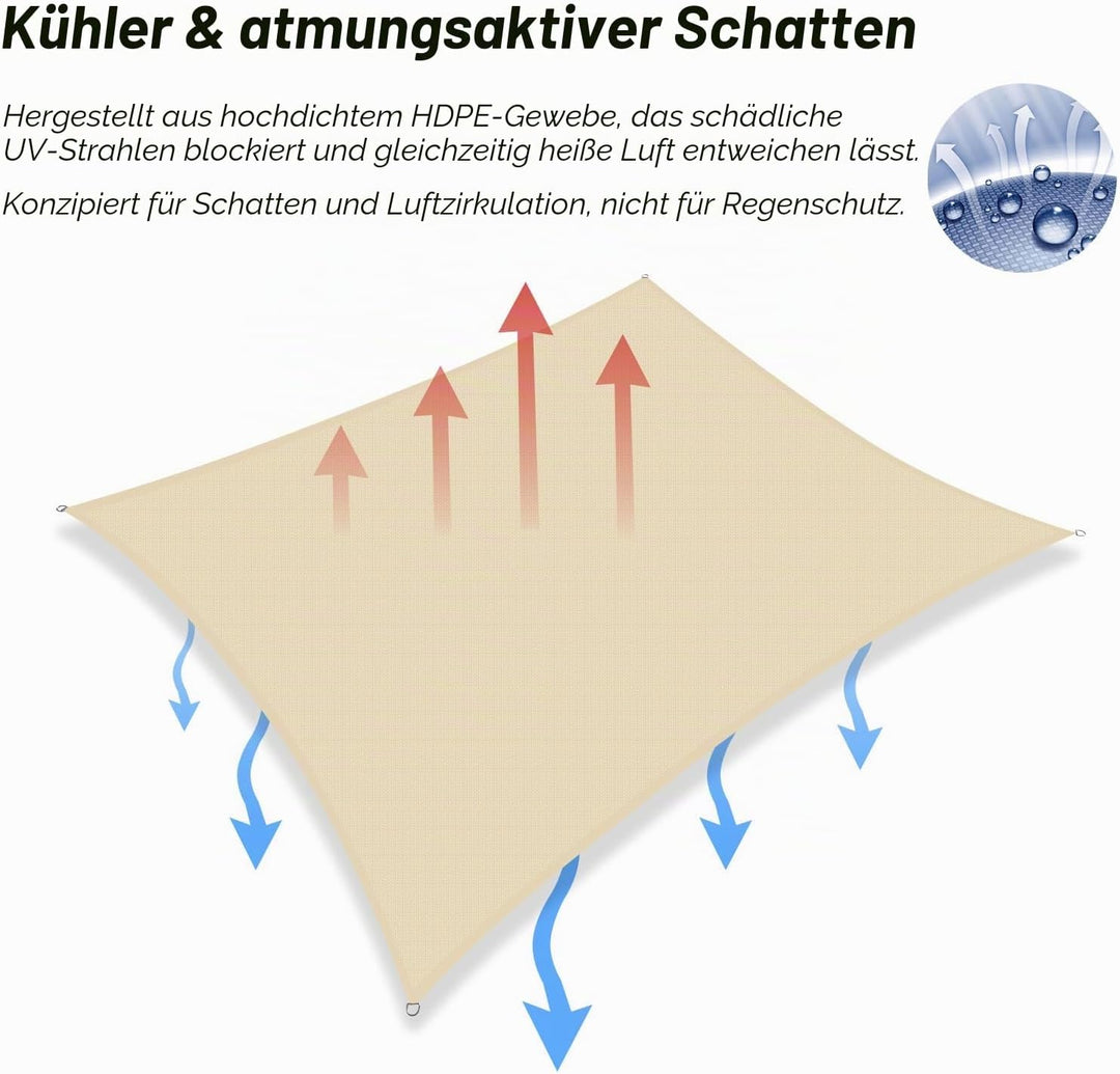 Sonnensegel Rechteckig 2x4m HDPE UV Schutz 4x2 Meter Sonnenschutz Wetterbeständig Atmungsaktiv für B