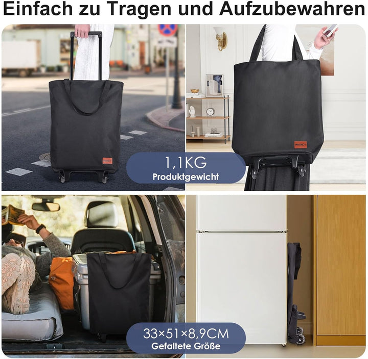 MOONCY 2-in-1 Einkaufstrolley, 30L Grosse Einkaufstasche auf Rollen, Leichter Einkaufswagen Klappbar