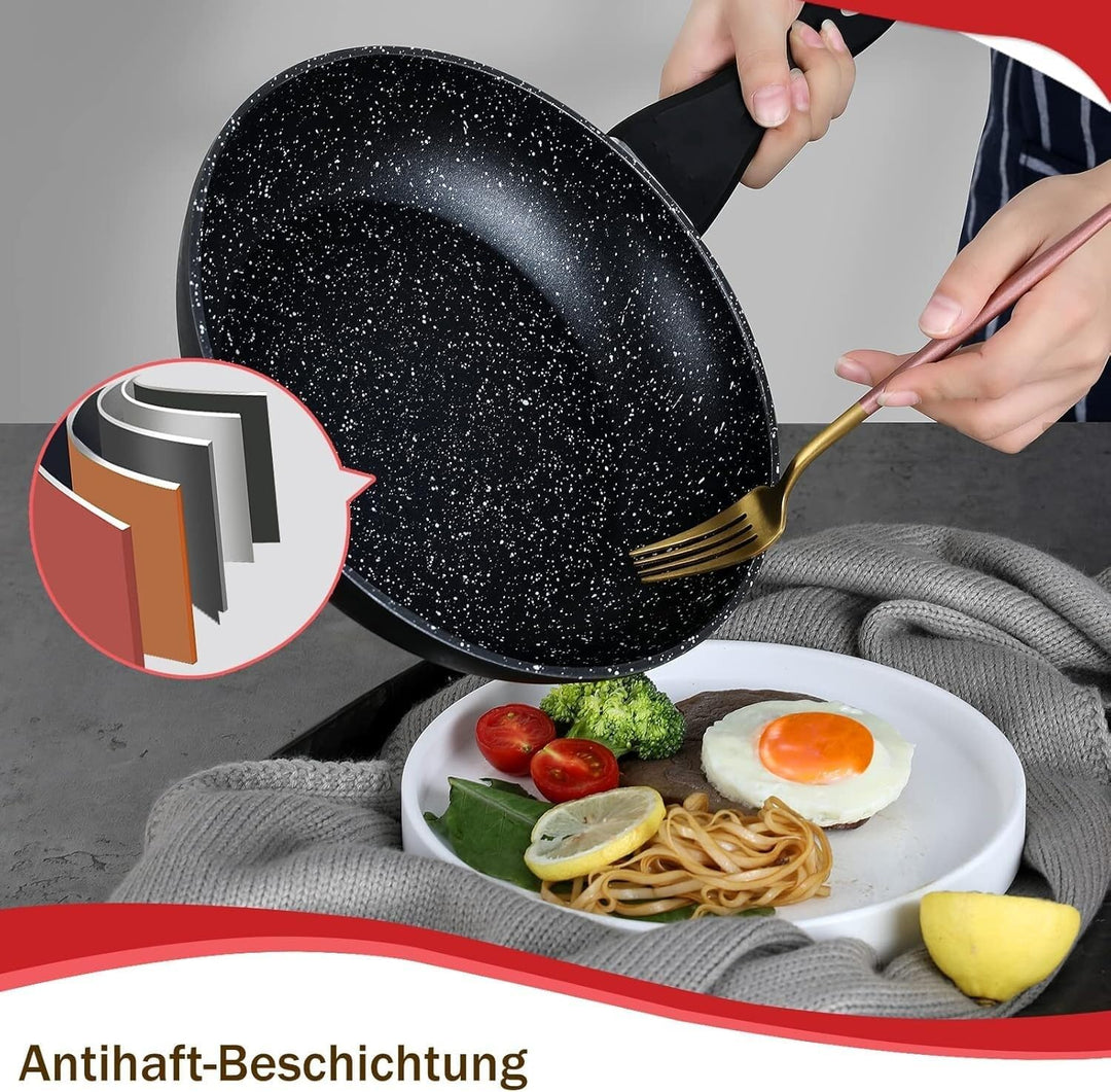 Pfannen-Set 3-teilig – Geschmiedetes Aluminium mit Marmor-Antihaftbeschichtung – Induktionsgeeignet